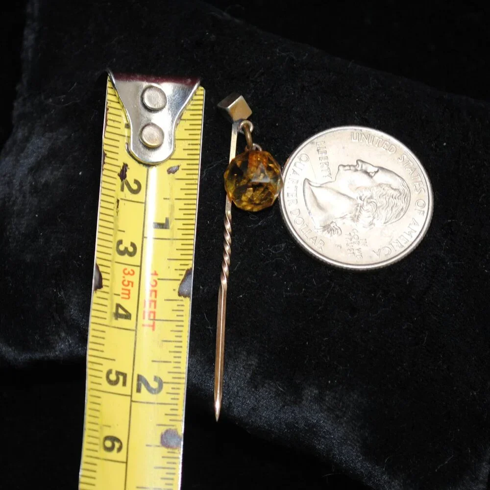 Antique Faceted Citrine Glass Bead Stick Pin
